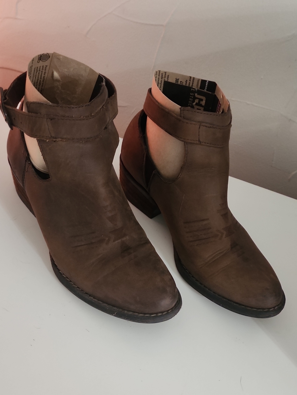 Women’s Brown Leather Cutout Ankle Boots